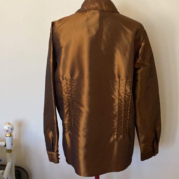 Coldwater Creek concealed buttoned down copper metallic 3/4 sleeves XL blouse - Picture 2 of 12